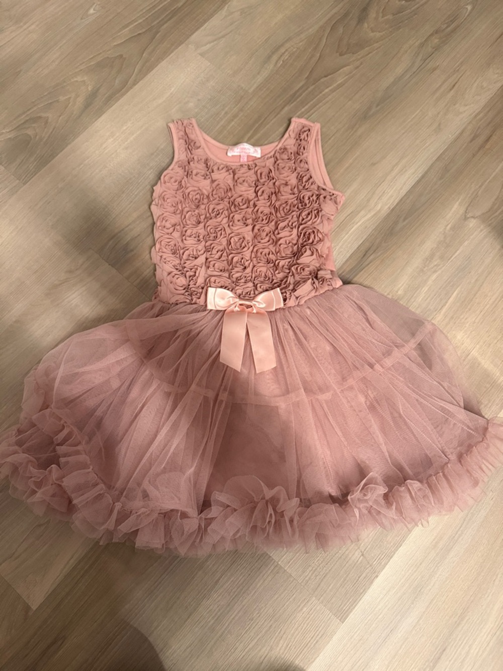 Popatu Girls Pink Rosette Tulle Dress with Bow